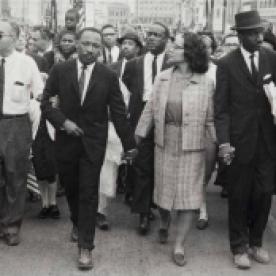 Dr. King and his wife leading march in Montgomery 1965: Morton Broffman, The Bronx Museum of the Arts